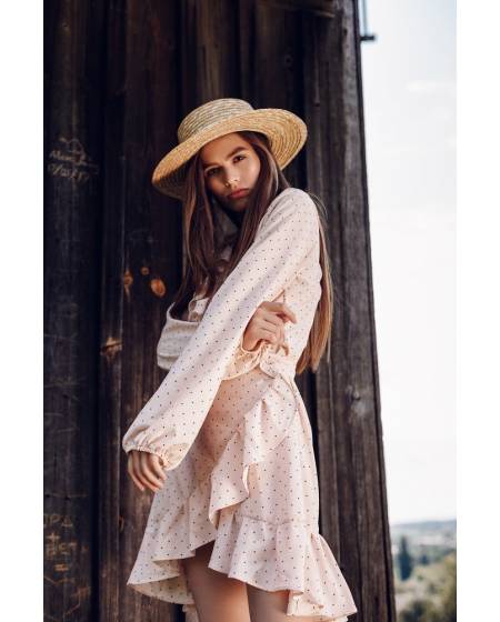 Dress with frills and print blue-white hearts on the smell - pink