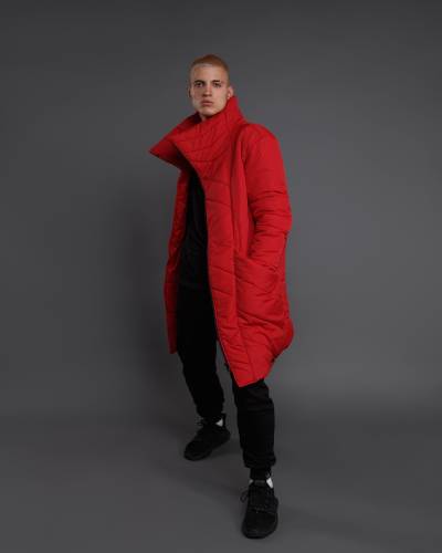 Пуховик мужской с высоким горлом красный