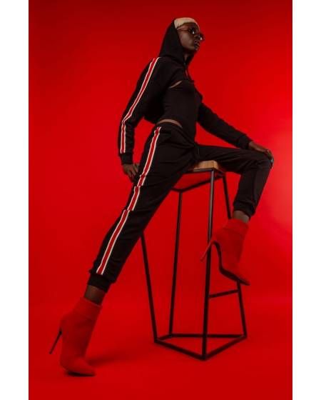 Women's black trousers with stripes