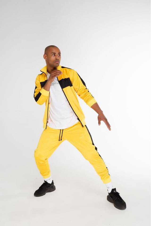 Black and sales yellow pants mens