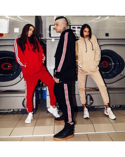 Men's warm black pants with stripes