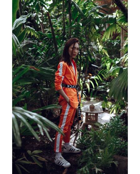 Trousers for women with orange Papaya Smothue stripes shortened