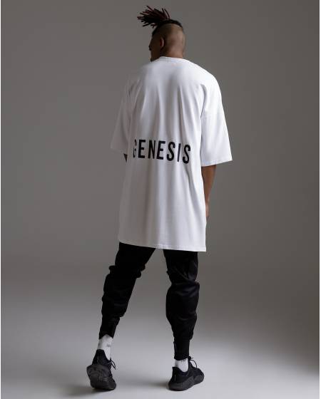 Футболка extra long з принтом Genesis біла