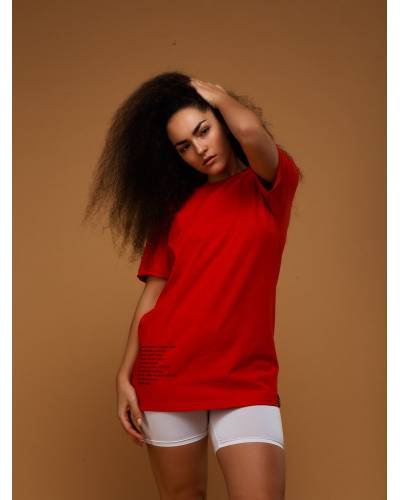 Футболка женская с разрезами и боковым принтом красная