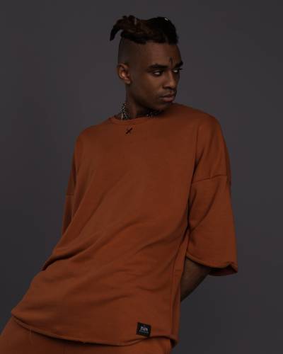 Футболка OVERSIZE с вышивкой Х карамель