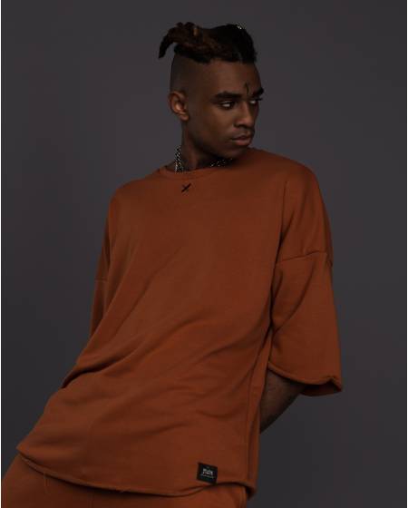 Футболка OVERSIZE з вишивкою Х карамель