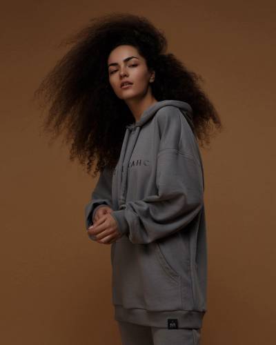 Hoody female OVERSIZE with RENAISSANCE embroidery gray