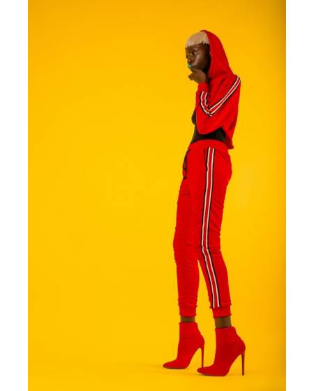 Hoodie women's with short red stripes