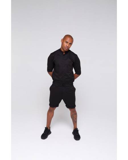 Jumpsuit Men's Collarless Shorts - Black