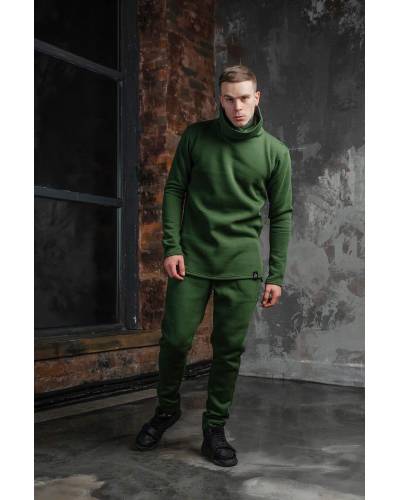 Лонгслив мужской хомут на флисе зеленый