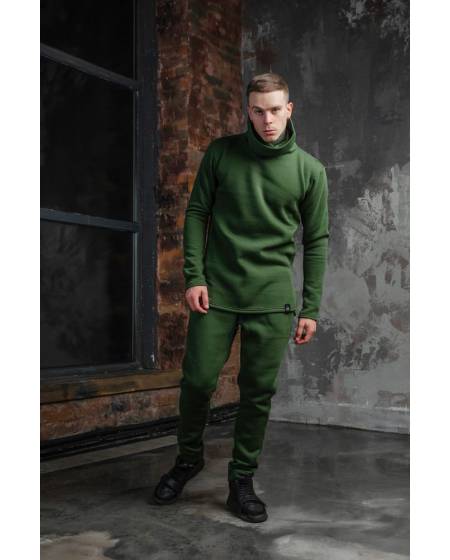 Лонгслив мужской хомут на флисе зеленый