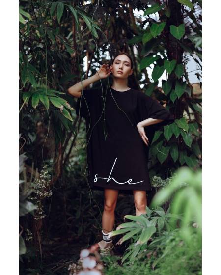 T-shirt dress MIDI OVERSIZE print SHE Shadow - black
