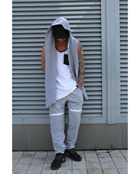 Штани чоловічі спортивні з блискавкою на коліні сірі