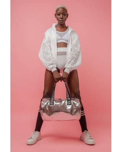 Women's windbreaker with a print on the sleeves white