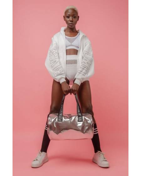 Women's windbreaker with a print on the sleeves white