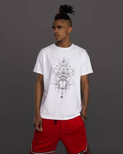 Футболка мужская принт Жук белая