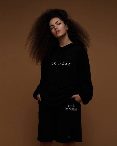 Худи женский OVERSIZE с вышивкой СКАНДАЛ черный