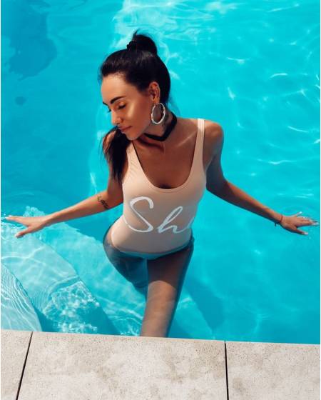 Купальник She print бежевий