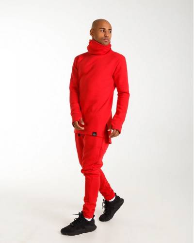 Лонгслив мужской хомут на флисе красный