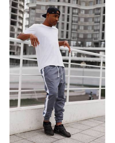 Штани чоловічі джогеры з лампасами сірі