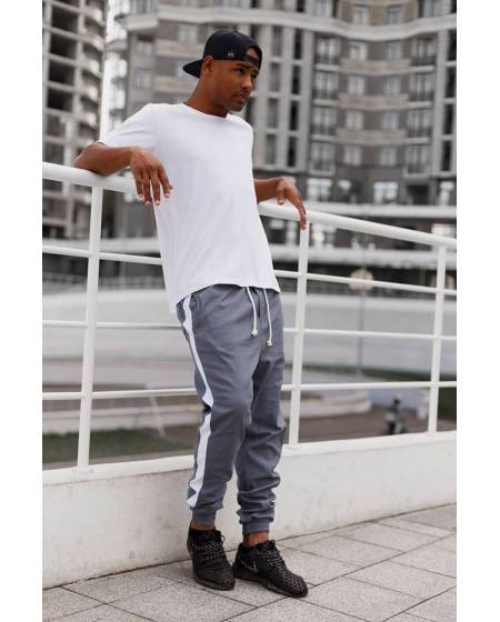 Штаны мужские джогеры с лампасми серые