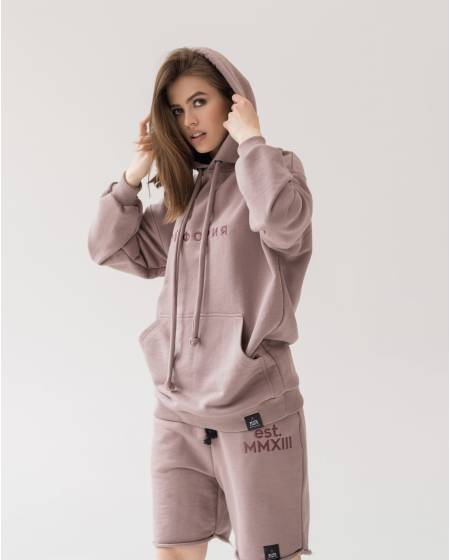 Hoodie for women OVERSIZE with embroidery EUFORIA mocha