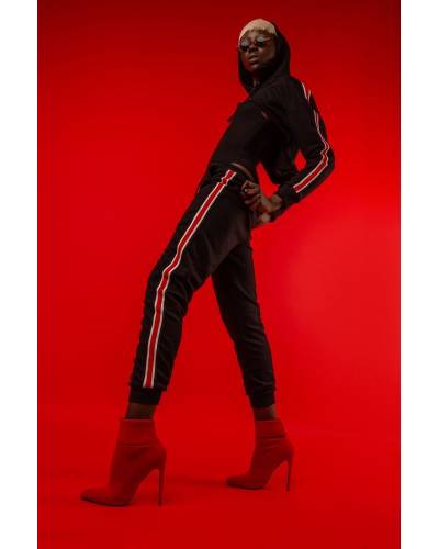 Худи женское с лампасами короткое черное