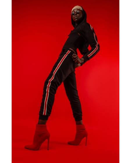 Women's hoodie with stripes short black