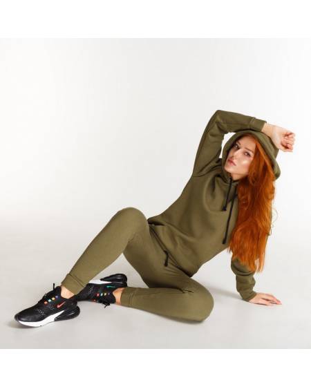 Худи женское удлененное на флисе зеленое