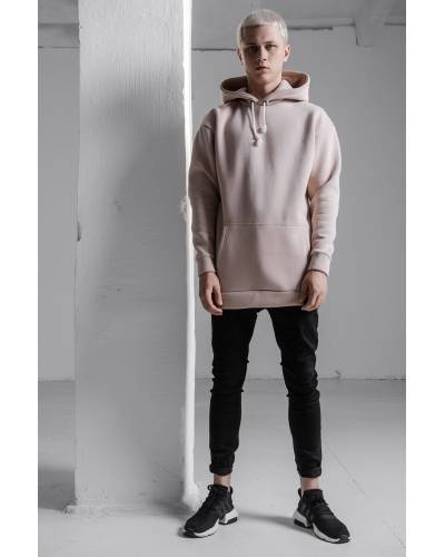 Худи мужское удлиненное на флисе бежевое