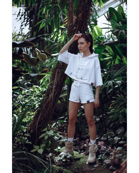 Hooded short sleeve print SHE Coconut - white