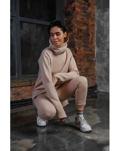 Лонгслив женский хомут на флисе бежевый