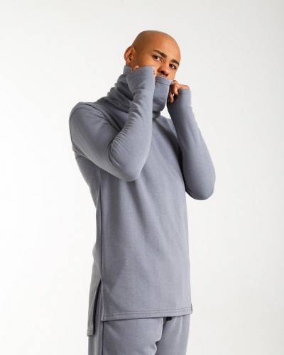 Лонгслив мужской хомут на флисе серый