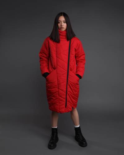 Пуховик женский ACE высокое горло красный