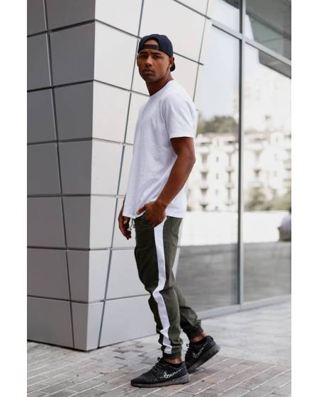 Штаны мужские джогеры с лампасами хаки