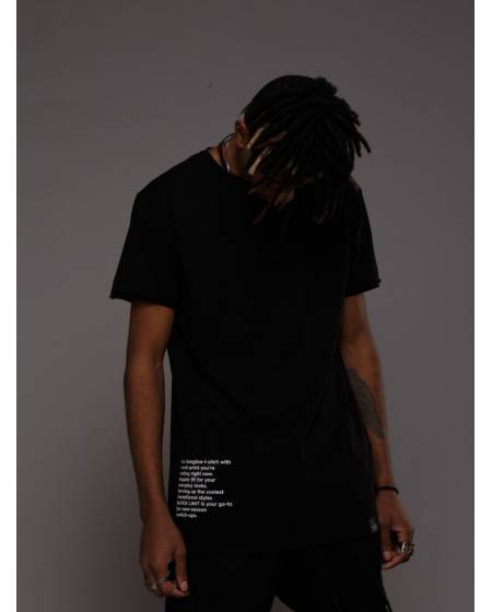 Футболка з розрізами і бічним принтом чорна