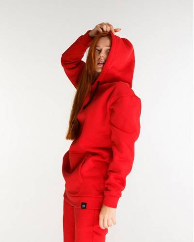 Худи женское удлененное на флисе красное