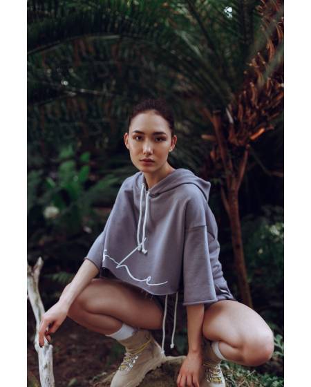 Hooded short sleeve print SHE Smoke grey