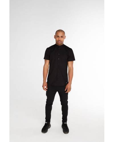 Рубашка мужская без воротника с коротким рукавом черная