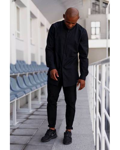 Рубашка удлиненная с замками по бокам черная