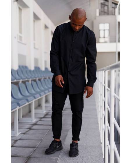 Рубашка удлиненная с замками по бокам черная