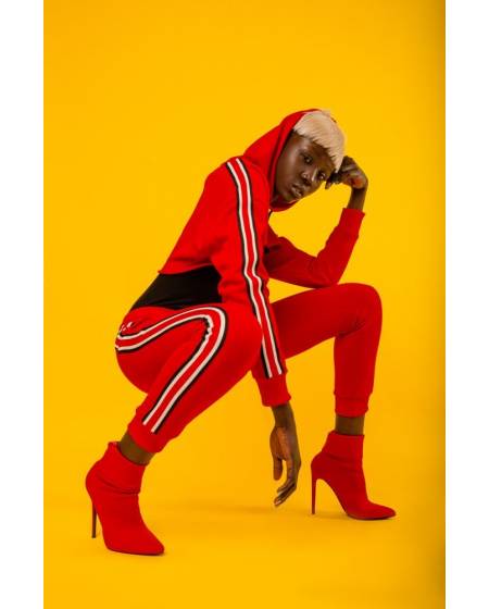 The women trousers with red stripes