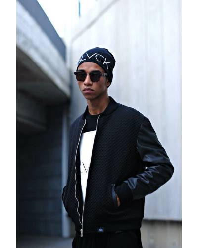 Бомбер мужской стеганный с рукавами из эко-кожи черный