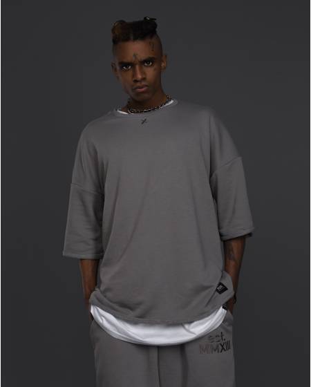 Футболка OVERSIZE з вишивкою Х сірий