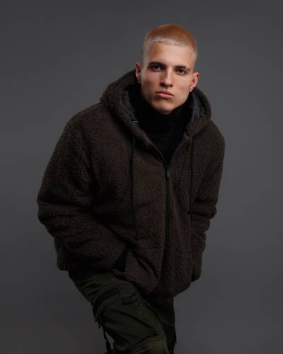 Куртка чоловіча плюшева з капюшоном - хакі