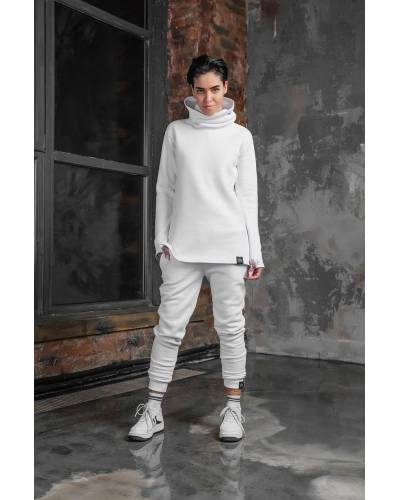 Лонгслив женский хомут на флисе белый