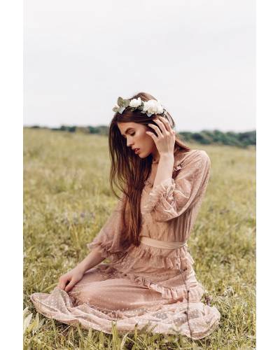 Шифоновое платье с воланами - кофейное