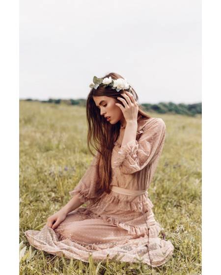 Chiffon dress with flounces - coffee