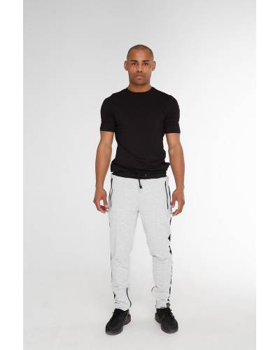Men's sports pants with stitching and stripes grey