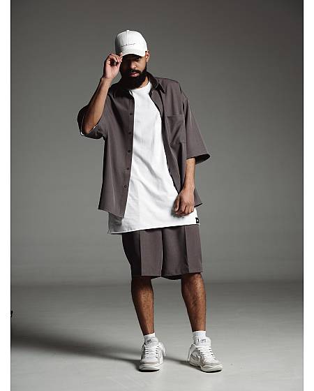 Set pants shorts with shirt oversize Soft Graphite  men's